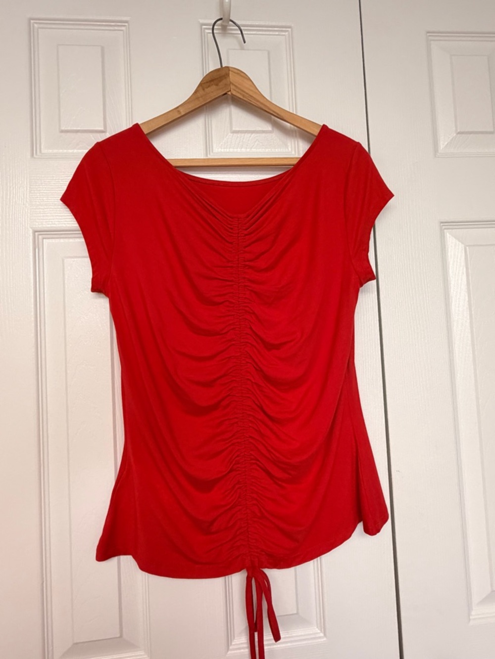Brooks Brothers Red Short-Sleeve‎ Ruched Tie-Back Top